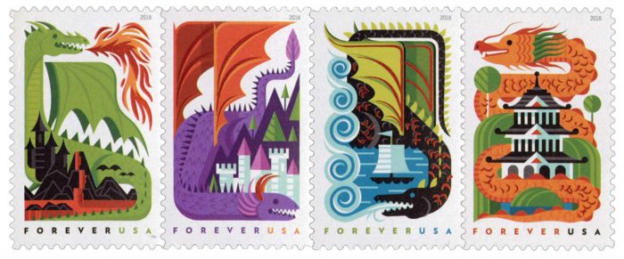 Forever Stamps2018 First-Class Forever Stamp Dragons Postage Stamps 5 Booklets (16PCS/Booklet) - Image 2