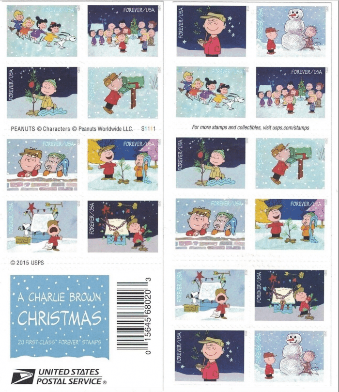 100 First Class Forever Stamps 2015 A Charlie Brown Christmas 5 Booklets (20PCS/Booklet)