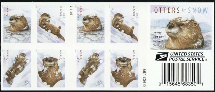 100 Forever Stamps 2021 Otters in Snow First-Class Mail Forever Postage Stamps 5 Booklets (20PCS/Booklet) - Image 2