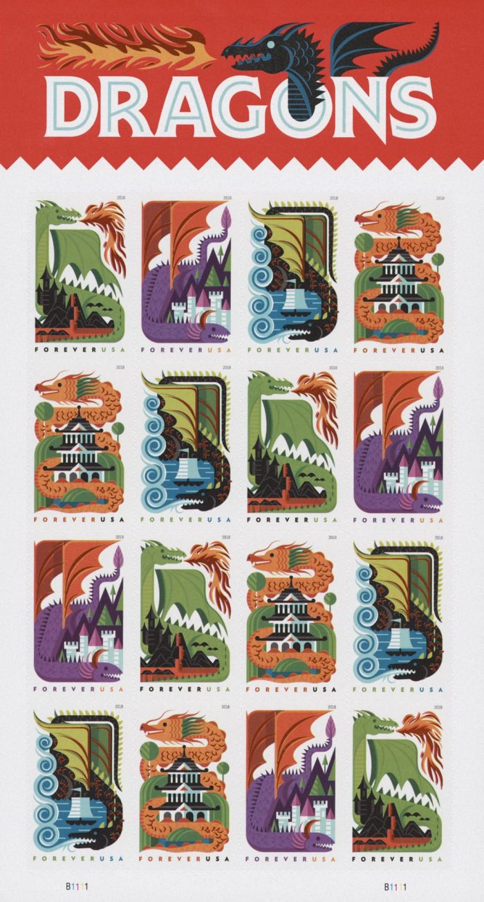 Forever Stamps2018 First-Class Forever Stamp Dragons Postage Stamps 5 Booklets (16PCS/Booklet)