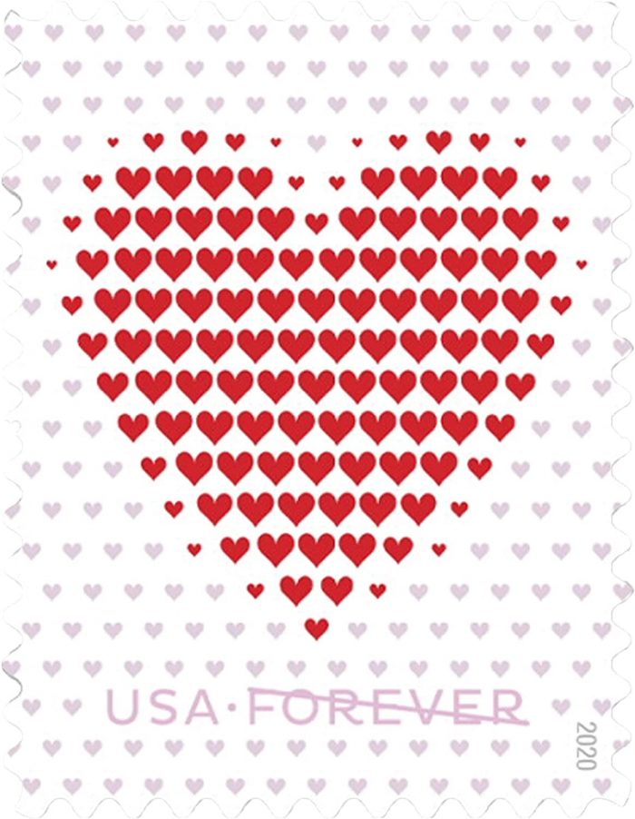 100 USPS Made of Hearts 2020 Forever Stamps - Sheet of 20 Postage Stamps