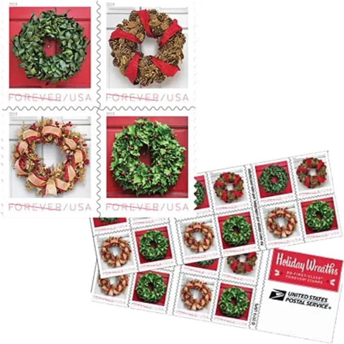 100 USPS USPS Holiday Wreaths 2019 Forever Stamps - Booklet of 20 Postage Stamps(20PCS/Booklet) - Image 3