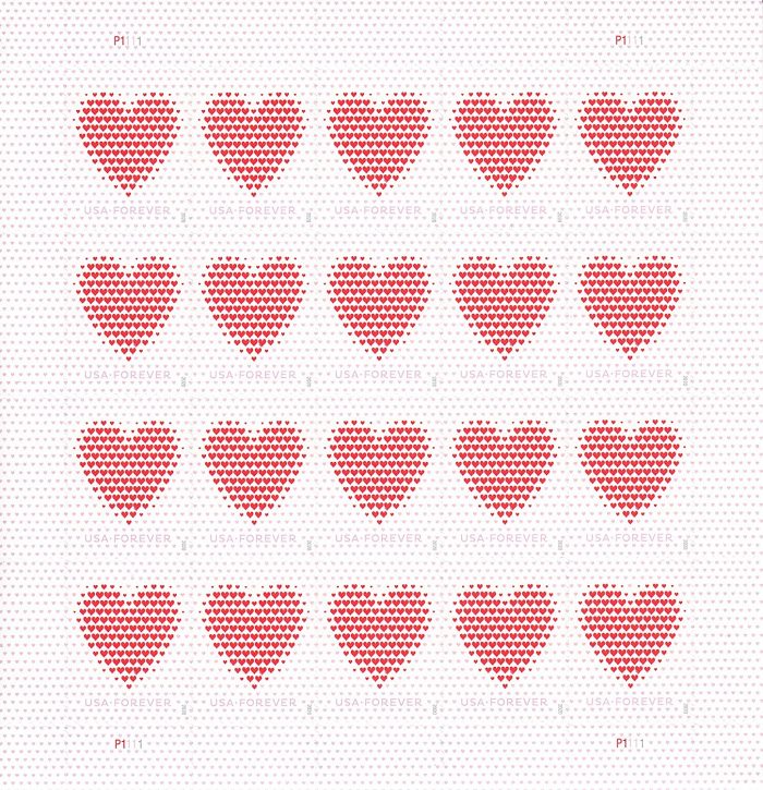 100 USPS Made of Hearts 2020 Forever Stamps - Sheet of 20 Postage Stamps - Image 3