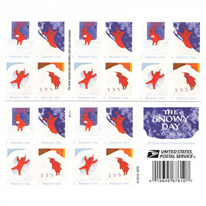 100 USPS "The Snowy Day" by Ezra Jack Keats 2017 Forever Stamps - Booklet of 20 Postage Stamps